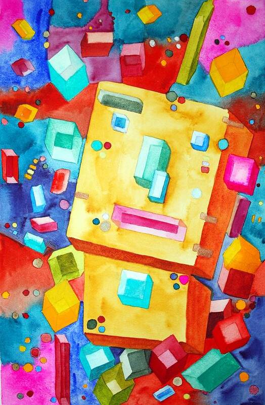 Color Art Print featuring the painting Cubes by Gerald Carpenter