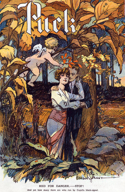 Holiday Art Print featuring the photograph Cupid And Couple, Puck Magazine, 1913 by Science Source
