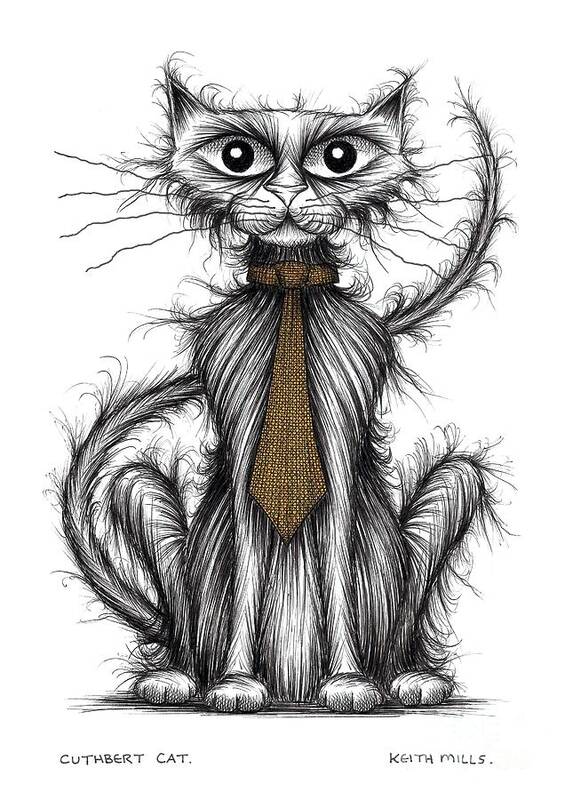 Cat Art Print featuring the drawing Cuthbert cat by Keith Mills