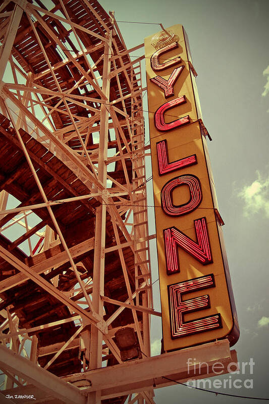 Cyclone Art Print featuring the digital art Cyclone Roller Coaster - Coney Island by Jim Zahniser