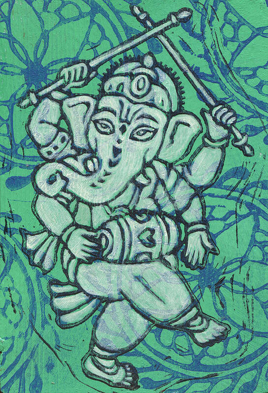  Art Print featuring the painting Dancing Ganesha Green by Jennifer Mazzucco