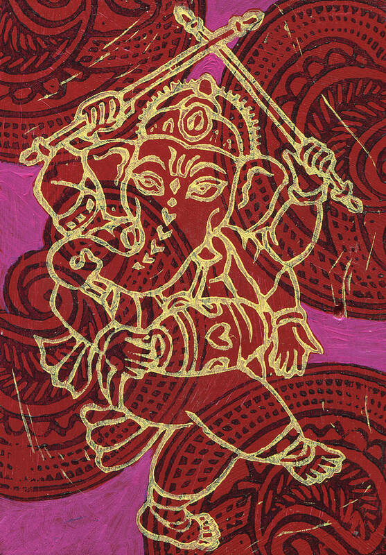  Art Print featuring the painting Dancing Ganesha Red and Fushia by Jennifer Mazzucco