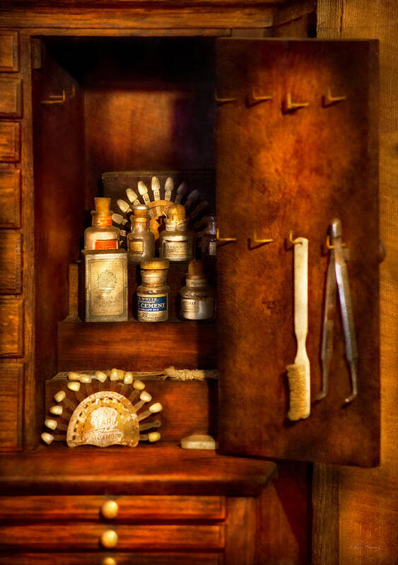Dentist Art Print featuring the photograph Dentist - The Dental Cabinet by Mike Savad