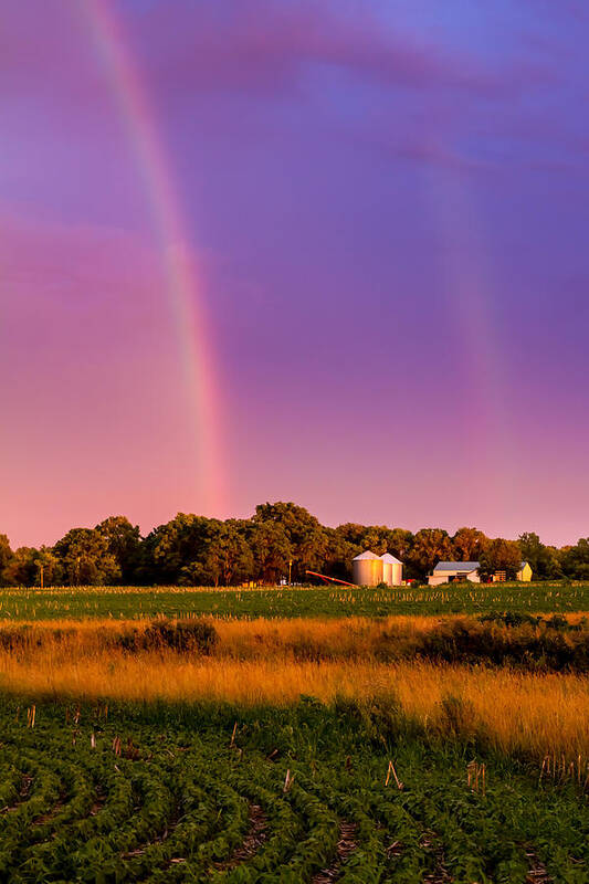 Art Art Print featuring the photograph Double Rainbow Over the Farm by Ron Pate