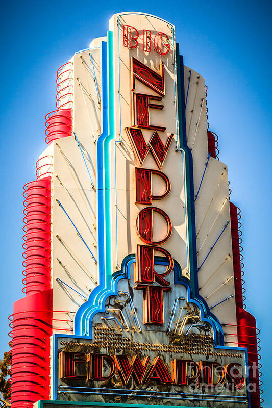 America Art Print featuring the photograph Edwards Big Newport Theatre Sign in Newport Beach by Paul Velgos
