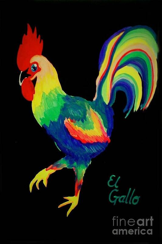 El Gallo Art Print featuring the painting El Gallo by Marisela Mungia