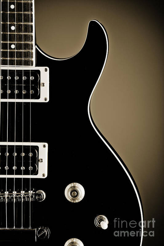 Guitar Art Print featuring the photograph Electric Guitar Photograph in Black and White Sepia 3319.01 by M K Miller