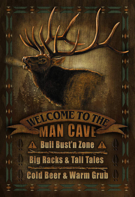 Joe Low Art Print featuring the painting Elk Man Cave Sign by JQ Licensing
