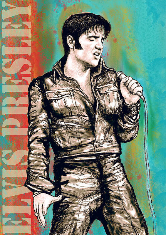 Elvis Presley - Modern Art Drawing Poster. Elvis Aaron Presleya (january 8 Art Print featuring the drawing Elvis Presley - Modern art drawing poster by Kim Wang