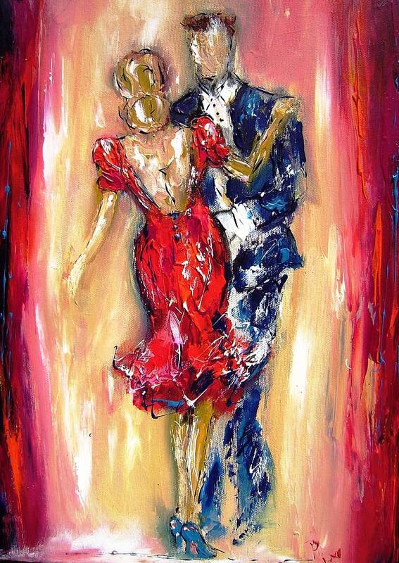 Couple Art Print featuring the painting Embrace of the dance by Mary Cahalan Lee - aka PIXI
