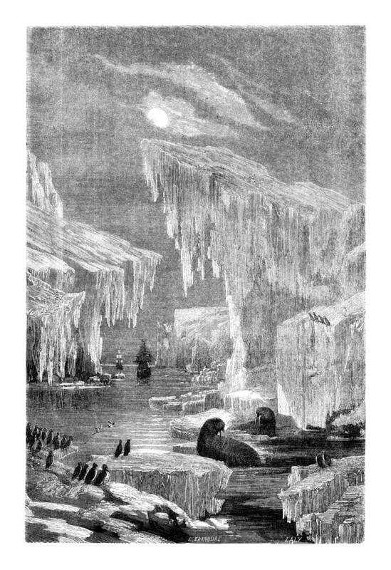 Expedition Art Print featuring the drawing Erebus and Terror in the Ice 1866 by Hakon Soreide