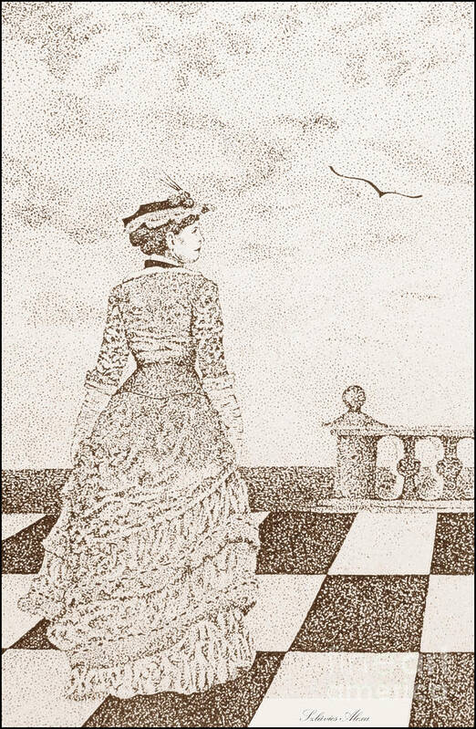 Pen Drawing Art Print featuring the drawing European lady in the 19 century by Alexa Szlavics