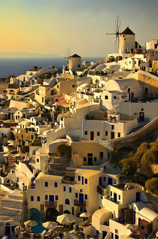 Oia Art Print featuring the photograph evening in Oia by Meirion Matthias