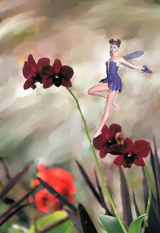 Fairy Art Print featuring the photograph Fairy in the Orchid Garden by Rosalie Scanlon
