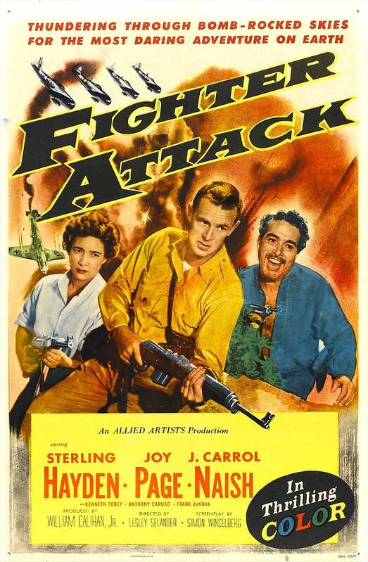 1950s Poster Art Art Print featuring the photograph Fighter Attack, Us Poster, From Left by Everett
