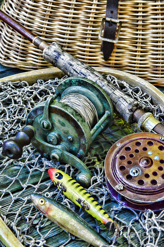 Vintage fishing rod and reel Stock Photo