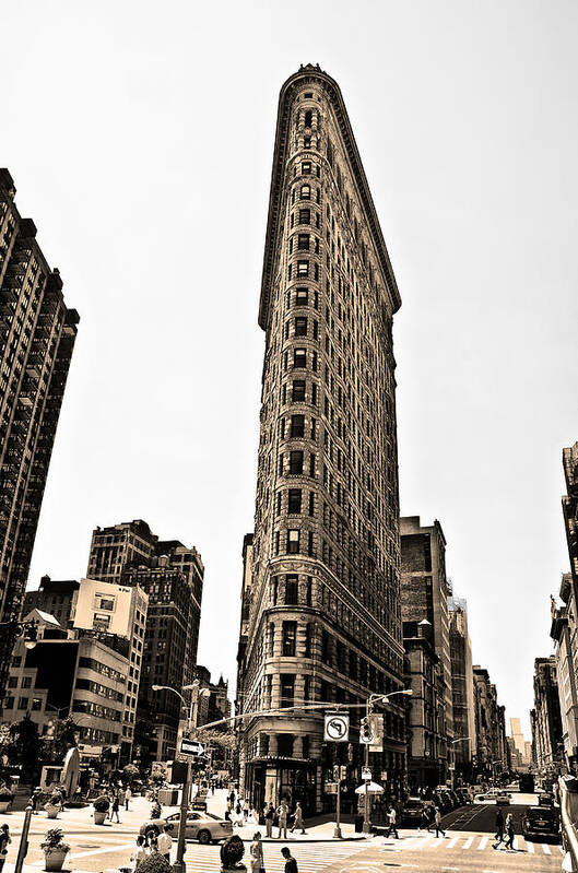 Flat Art Print featuring the photograph Flat Iron Building in Sepia by Bill Cannon