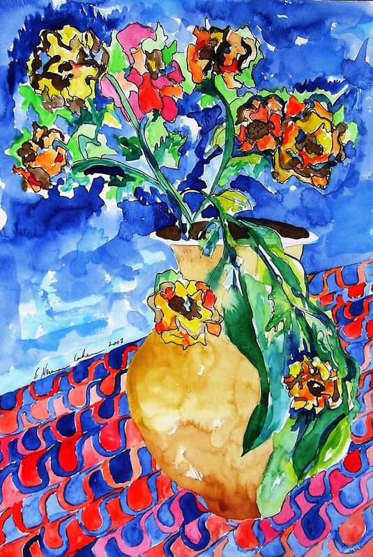 Flip Of Flowers Art Print featuring the painting Flip of Flowers by Esther Newman-Cohen