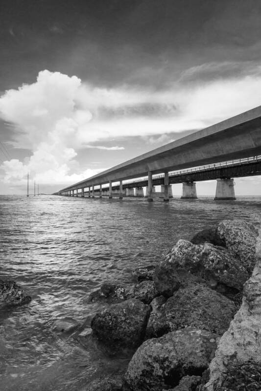 Florida Art Print featuring the photograph Florida Keys Seven Mile Bridge South BW Vertical by Photographic Arts And Design Studio