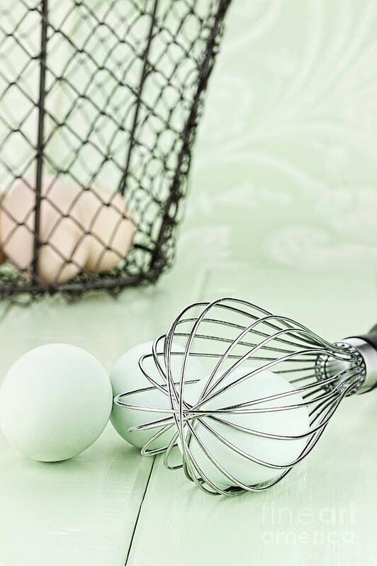Egg Art Print featuring the photograph Fresh farm eggs and whisk by Stephanie Frey