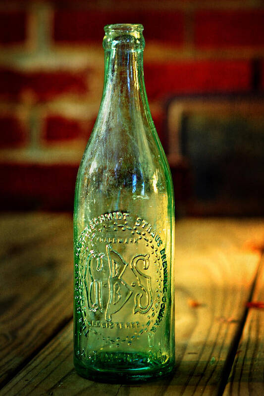 Gbs Art Print featuring the photograph GBS Aqua Beer Bottle by Rebecca Sherman