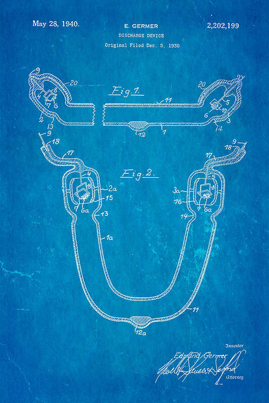 Electricity Art Print featuring the photograph Germer Mercury Vapour Lamp Patent Art 1940 Blueprint by Ian Monk