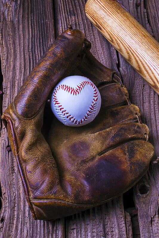 Glove Art Print featuring the photograph Glove and heart baseball by Garry Gay