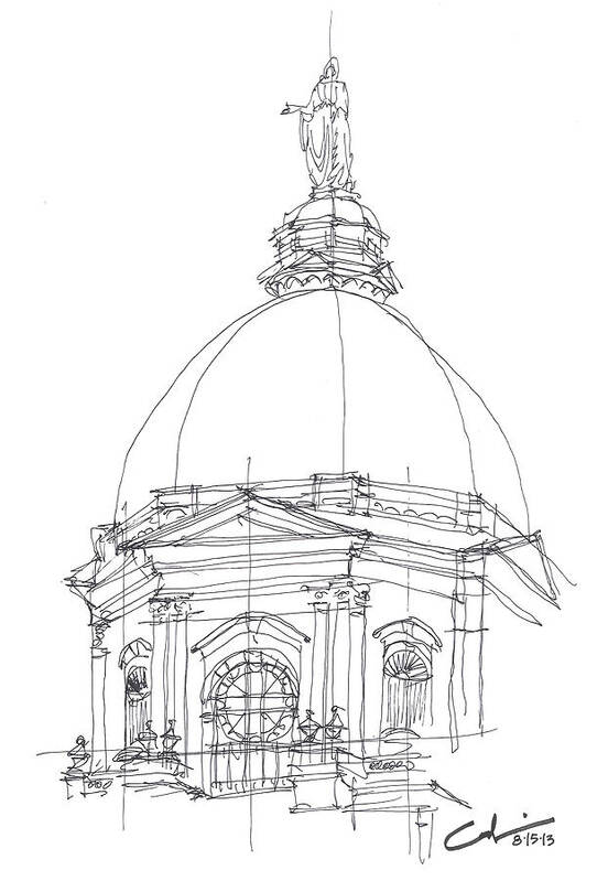 Sketch Art Print featuring the drawing Golden Dome Sketch by Calvin Durham
