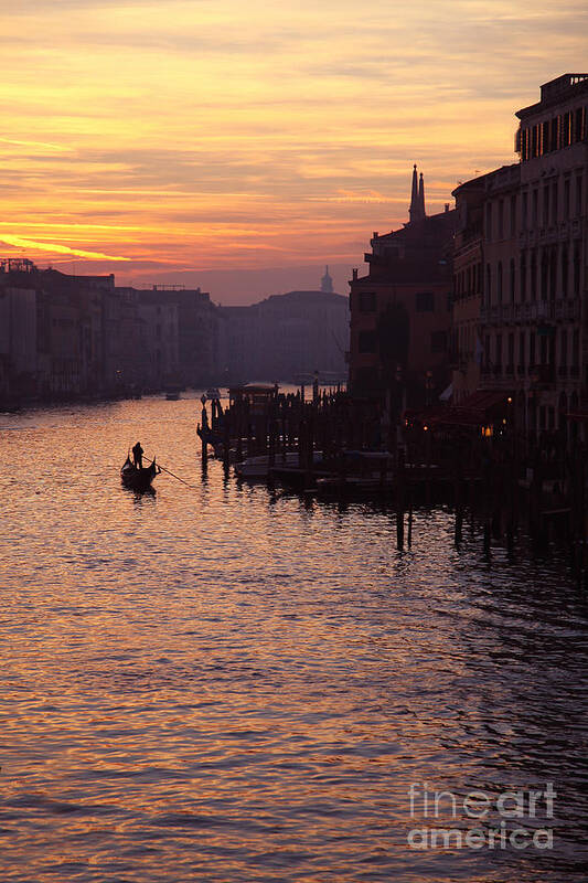 Gondola Art Print featuring the photograph Gondola at sunset Venice by John Keates