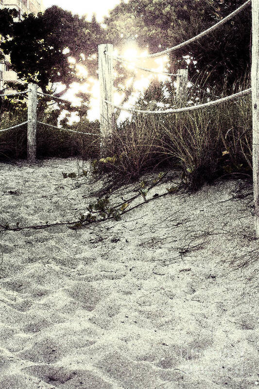 Deerfield Beach Art Print featuring the photograph Grassy Beach Post Entrance at Sunset 2 by Janis Lee Colon