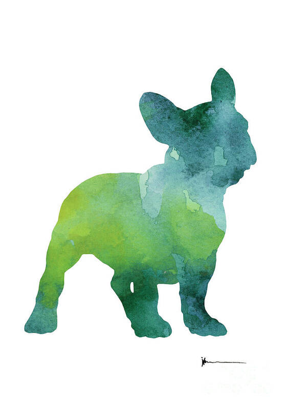 French Bulldog Art Print featuring the painting Green and blue abstract french bulldog watercolor painting by Joanna Szmerdt