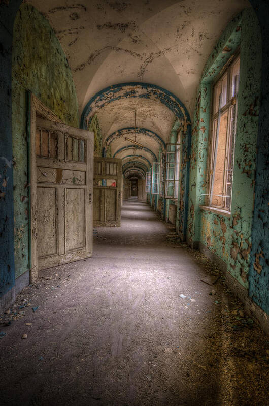 Urbex Art Print featuring the digital art Green and blue by Nathan Wright