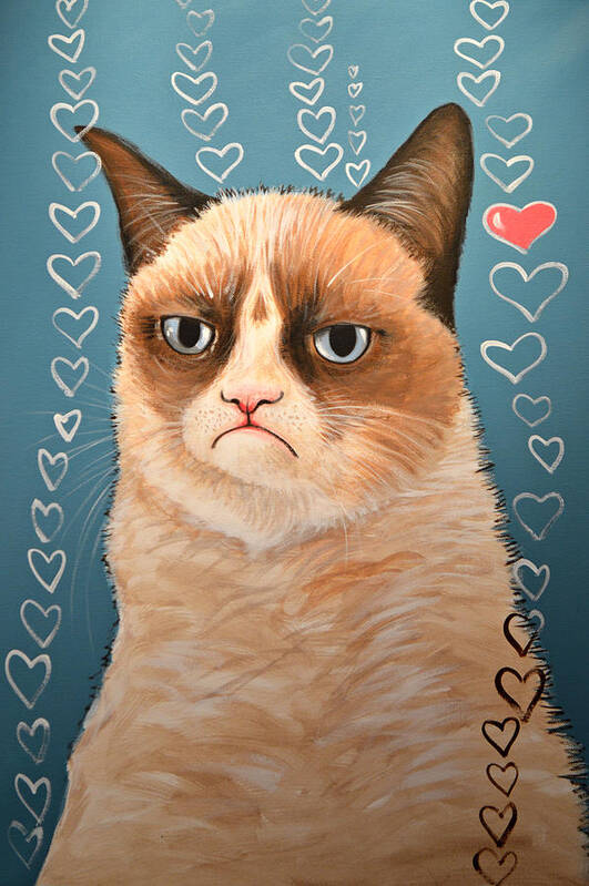 Grumpy Art Print featuring the painting Grumpy Cat Art ... Love You by Amy Giacomelli