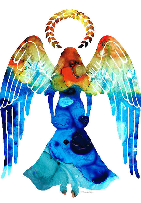 Guardian Art Print featuring the painting Guardian Angel - Spiritual Art Painting by Sharon Cummings