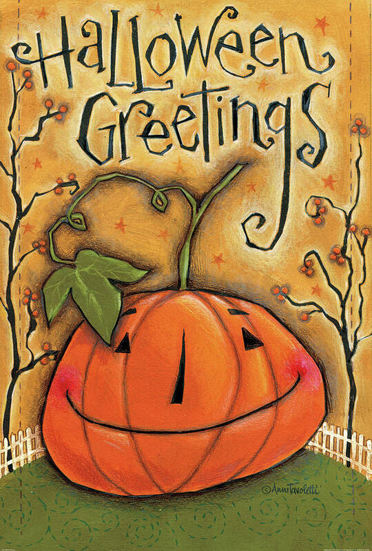 Green Art Print featuring the painting Halloween Greetings by Anne Tavoletti