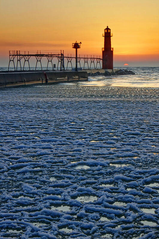 Lighthouse Art Print featuring the photograph Harbor Slush by Bill Pevlor