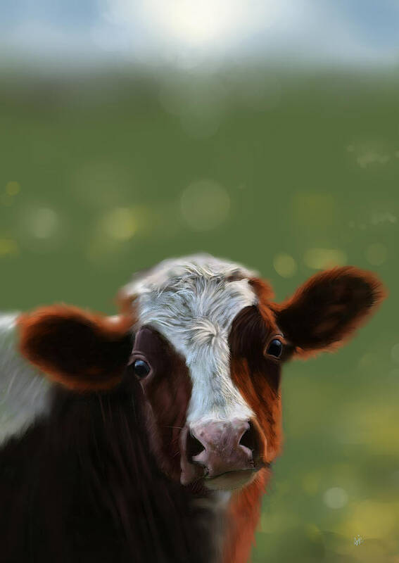 Cow Art Print featuring the digital art Hello World by Arie Van der Wijst