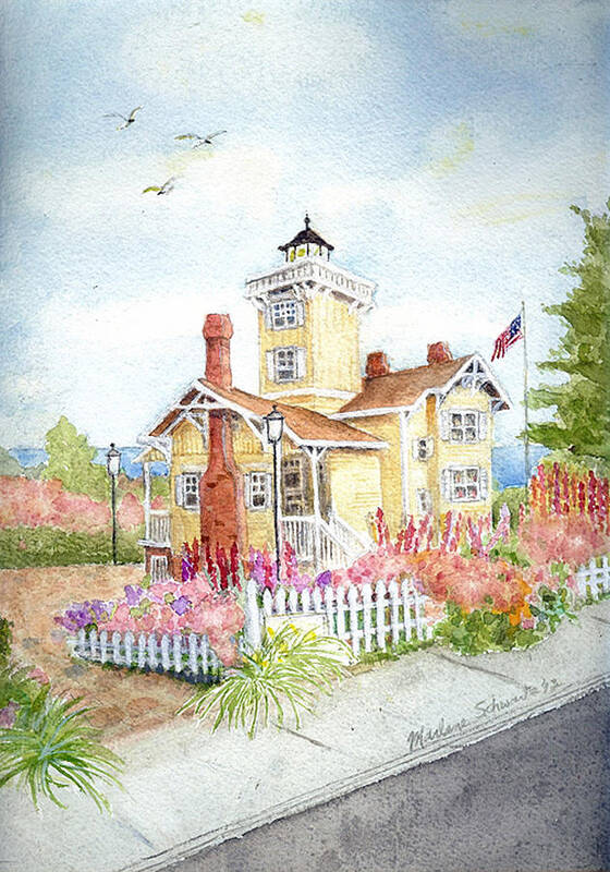 Hereford Inlet Lighthouse Art Print featuring the painting Hereford Inlet Lighthouse by Marlene Schwartz Massey