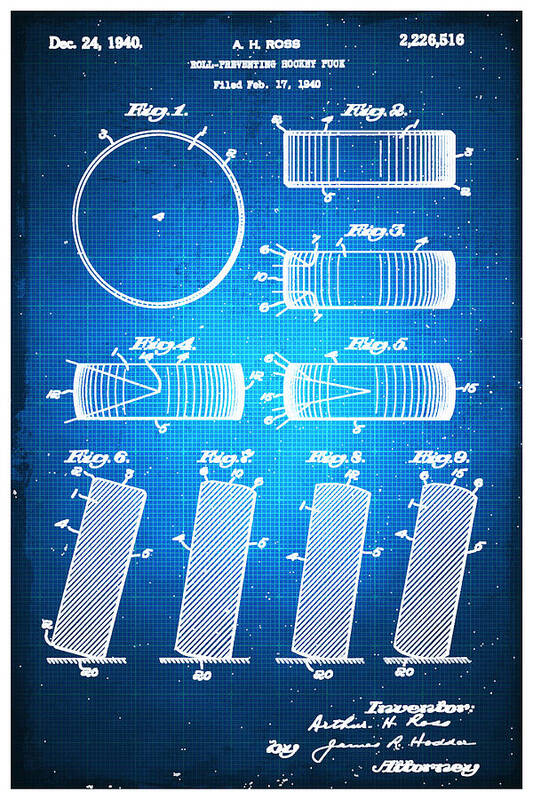 Hockey Art Print featuring the mixed media Hockey Puck Patent Blueprint Drawing by Tony Rubino