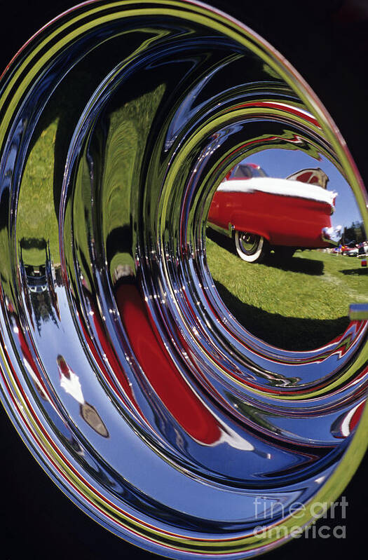 Photography Art Print featuring the photograph Hub Cap Reflection Antique Car by Jim Corwin