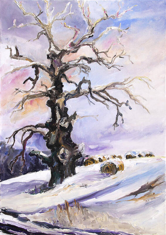 Landscape Art Print featuring the painting I Have Got Stories To Tell Old Oak Tree In Mecklenburg Germany by Barbara Pommerenke