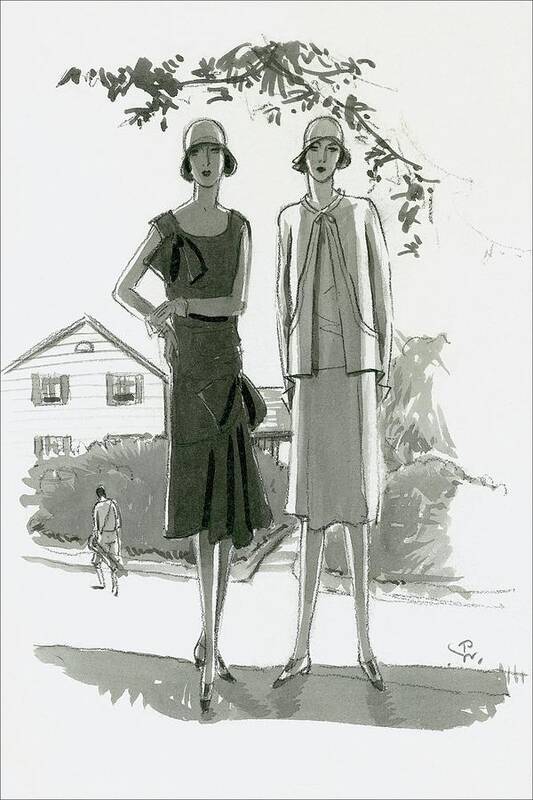 Fashion Art Print featuring the digital art Illustration Of Two Women Standing In Shadow by Porter Woodruff