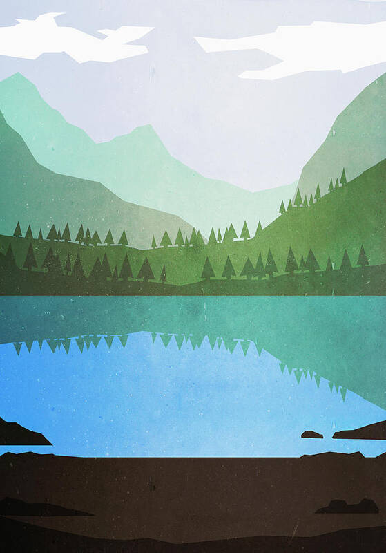 Tranquility Art Print featuring the digital art Illustrative Image Of Lake And Mountains by Malte Mueller