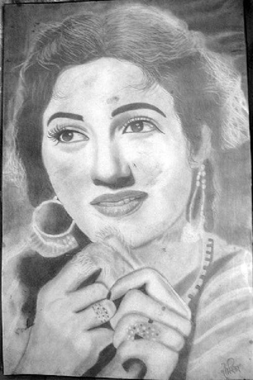 MADHUBALA JI Most Beautiful Actress of Indian Cinema My Black Ballpoint pen  Portrait of MADHUBALA   Pencil sketch portrait Portrait sketches  Vintage bollywood