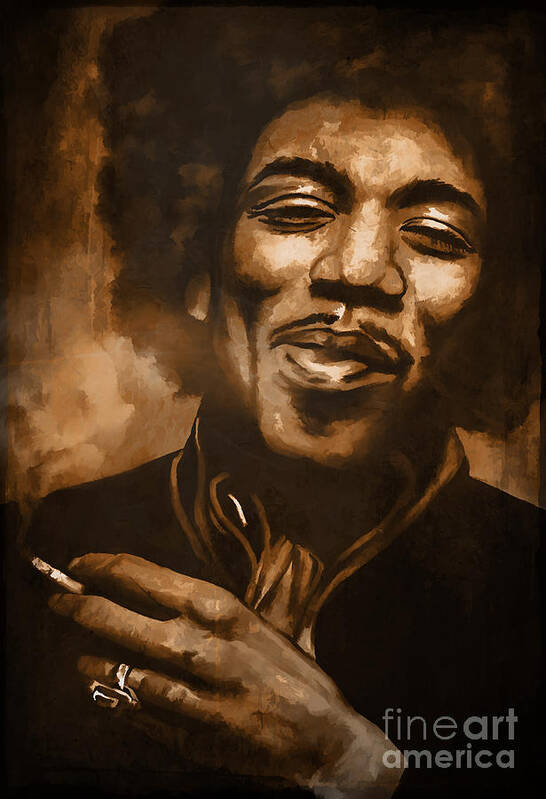Hendrix Art Print featuring the digital art Jimi H. by Andrzej Szczerski