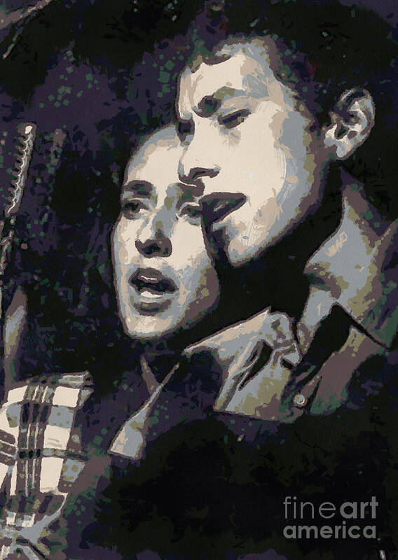 Joan Baez Art Print featuring the digital art Joan Baez and Bob Dylan by Paulette B Wright