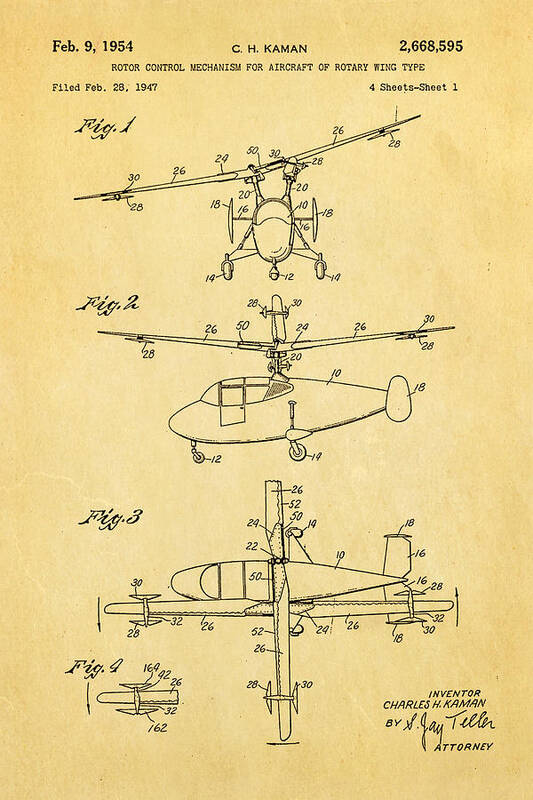 Aviation Art Print featuring the photograph Kaman Rotor Control Patent Art 1954 by Ian Monk