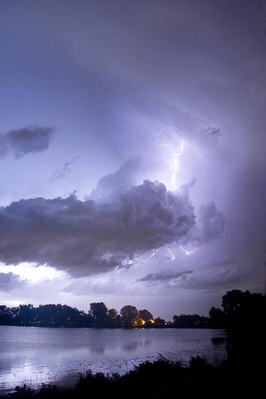 Lightning Art Print featuring the photograph Lake Thunder Cell Lightning Burst by James BO Insogna