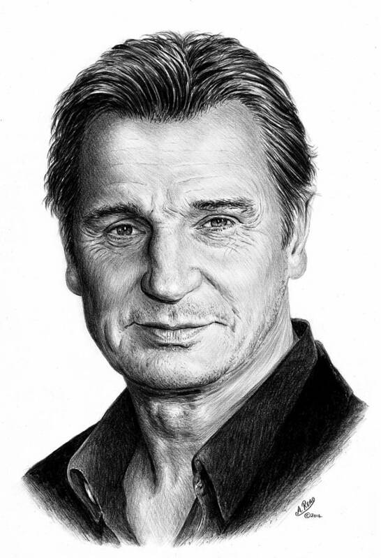 Liam Neeson Art Print featuring the drawing Liam Neeson by Andrew Read