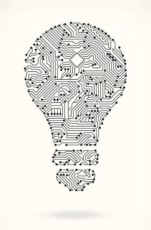 Plan Art Print featuring the drawing Light Bulb on Circuit Board by Bubaone